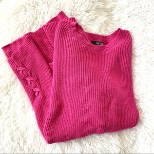 a.n.a Bright Pink Ribbed Sweater Criss Cross Lace Up